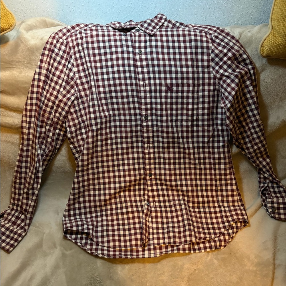 Burberry Burgundy and White Checkered Shirt